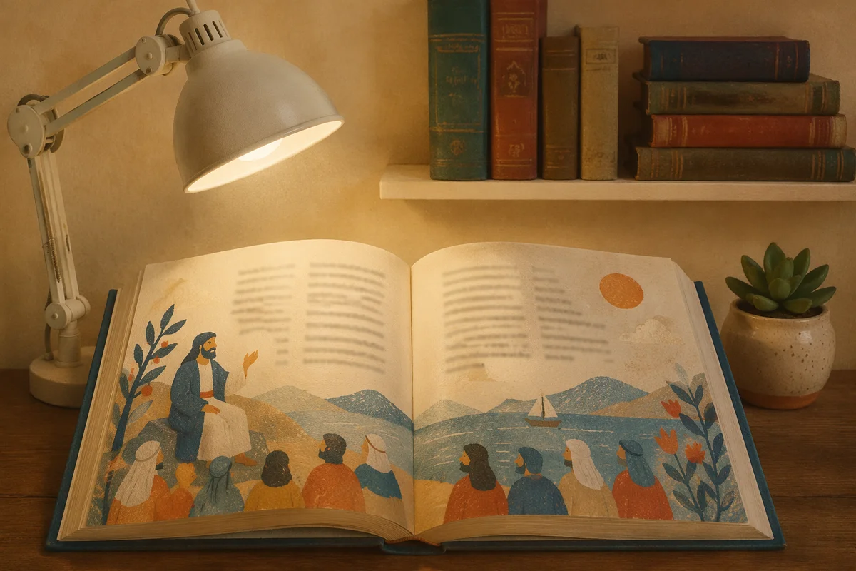 Bible Translation Study Corner with Desk Lamp