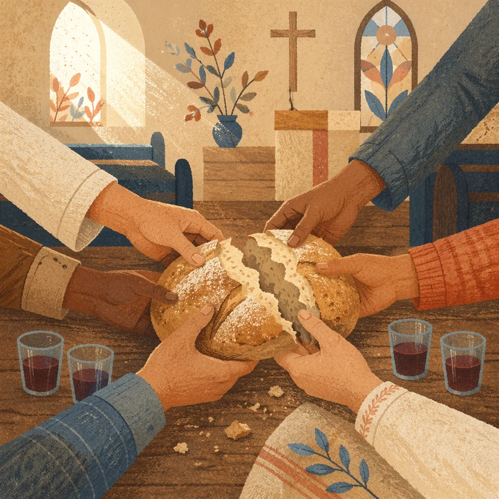 Breaking Bread Together at Communion Table