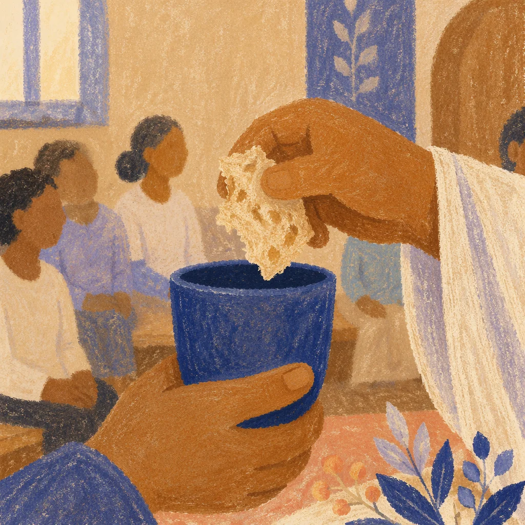 Close-Up Communion Bread and Cup Moment