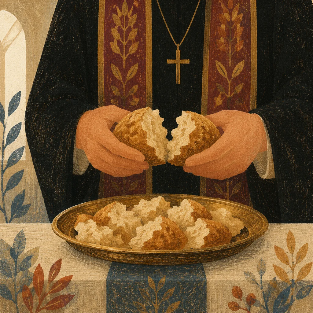 Breaking Communion Bread in Reverent Close-Up