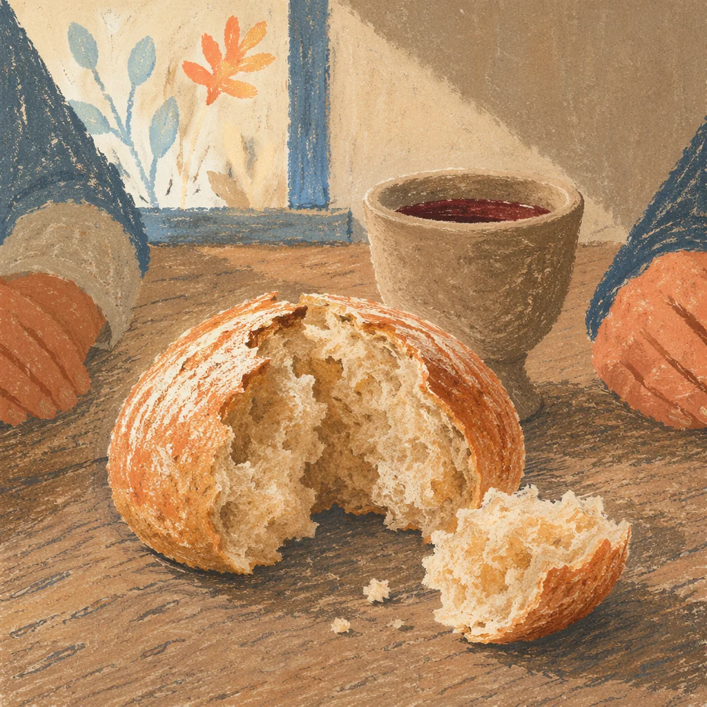 Breaking Bread Together at Communion Table