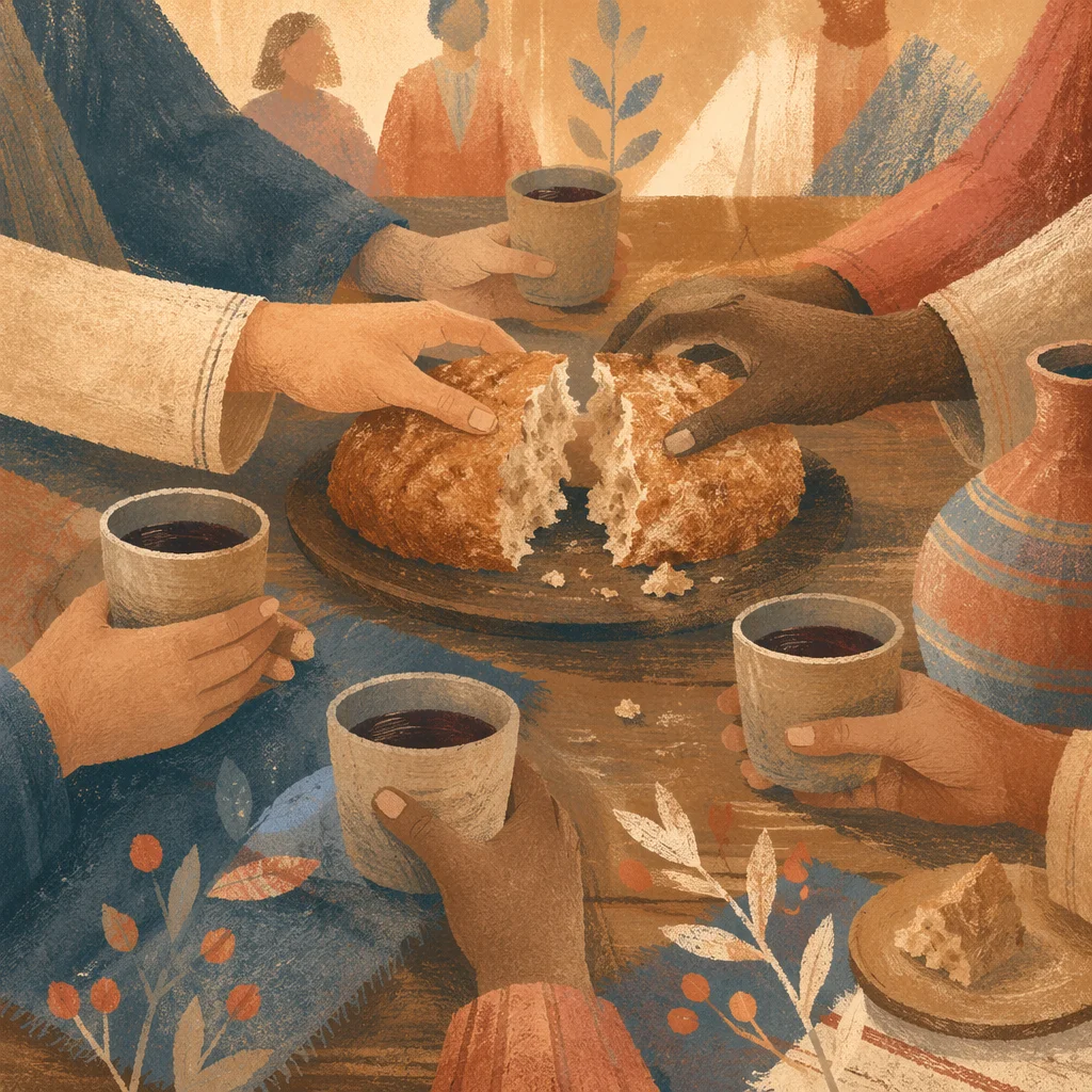 Communion Bread Shared Around Chapel Table