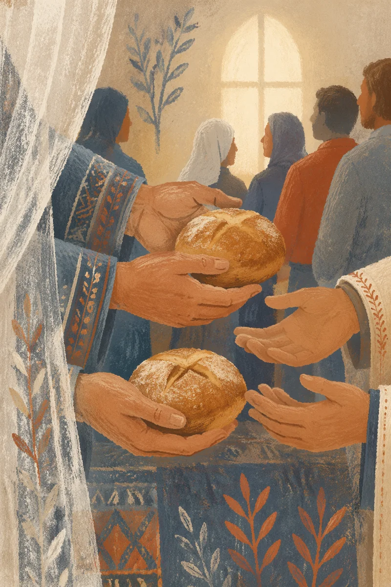 Close-Up Communion Bread Shared in Church