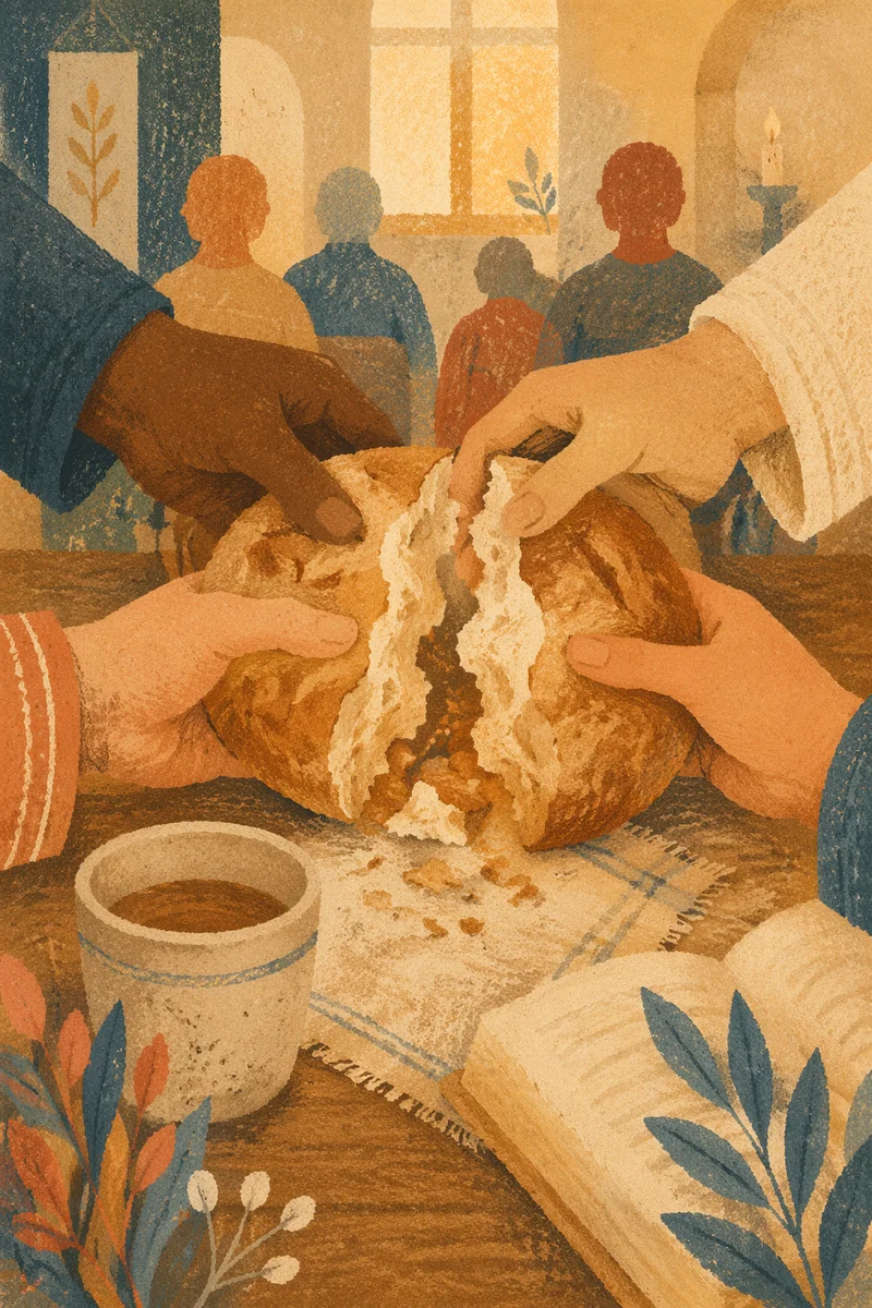 Hands Breaking Bread in Quiet Communion