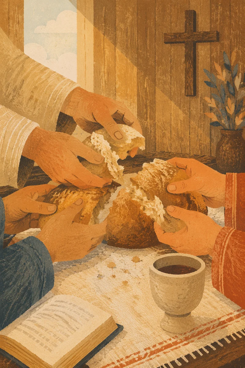 Breaking Bread Communion in Wooden Chapel