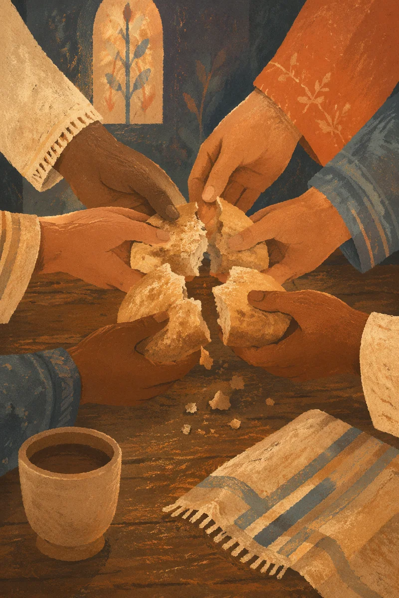 Hands Breaking Bread for Communion Fellowship