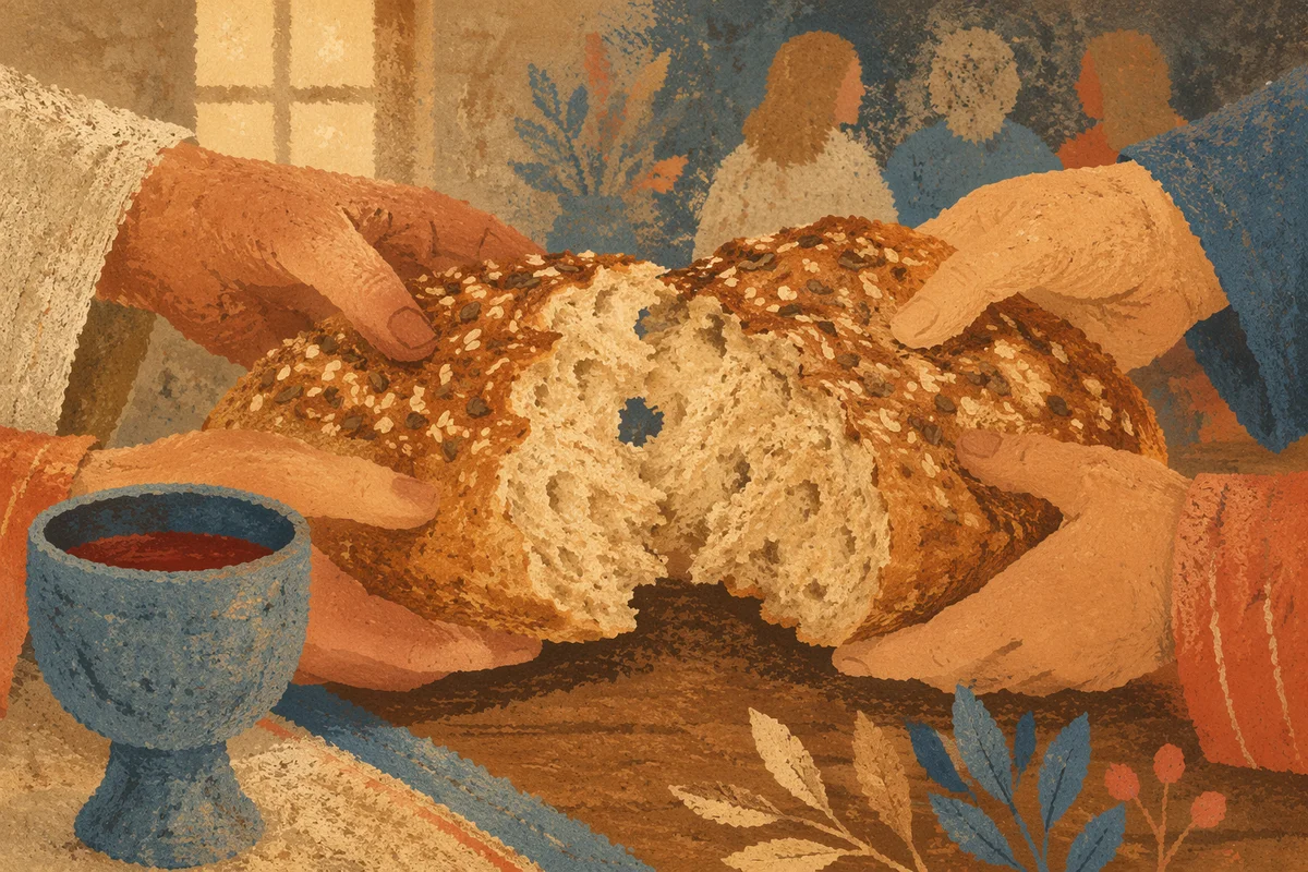 Breaking Bread Together at Communion Table