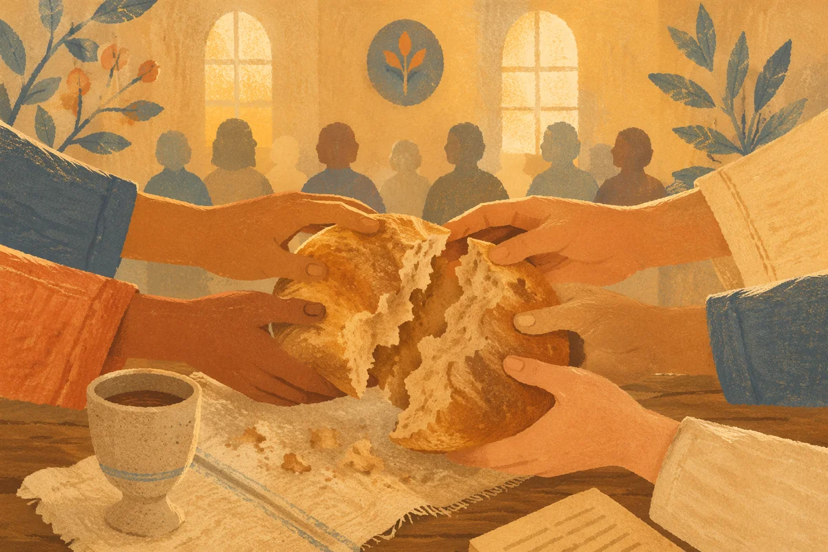 Hands Breaking Bread in Quiet Communion