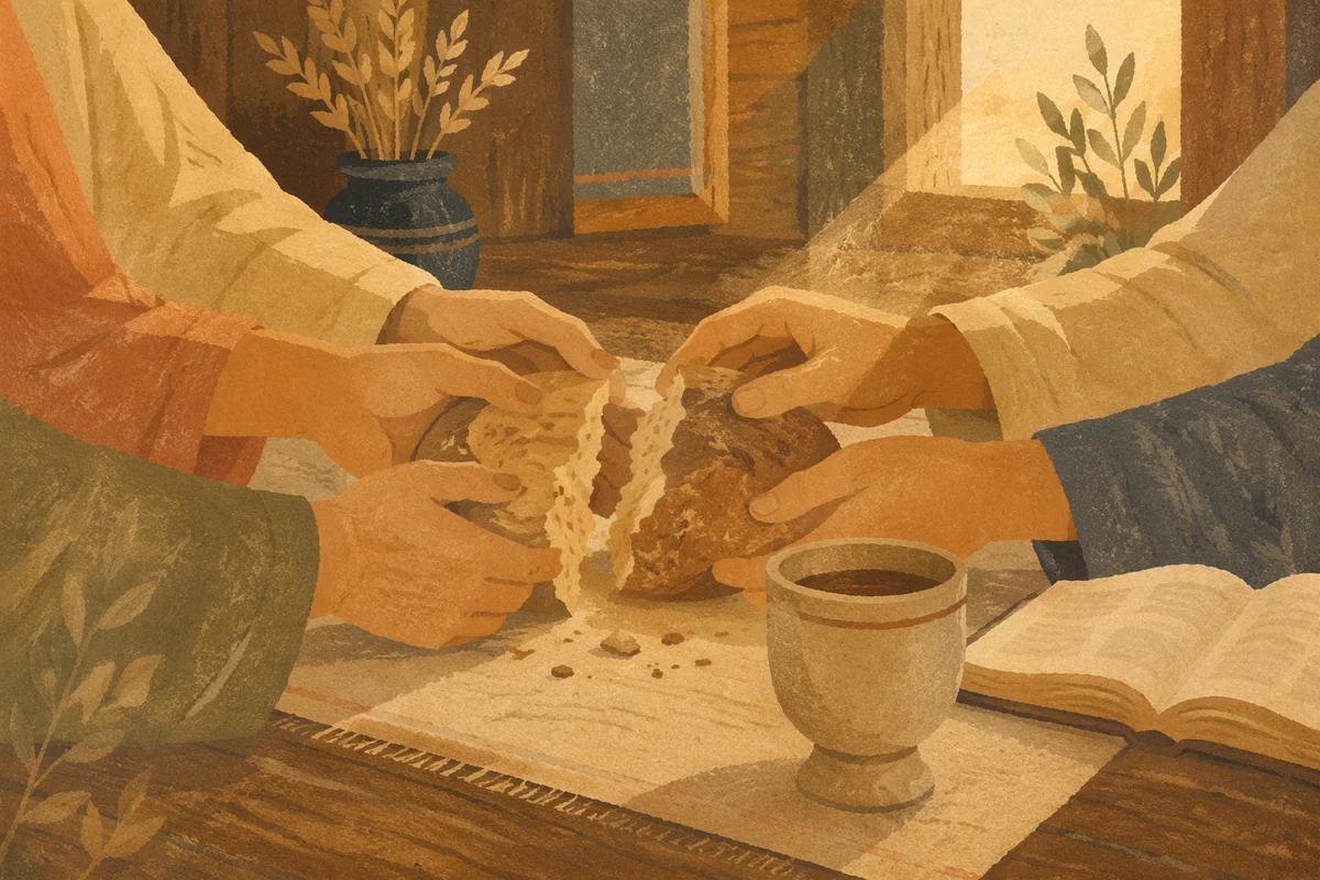 Breaking Bread Communion in Wooden Chapel