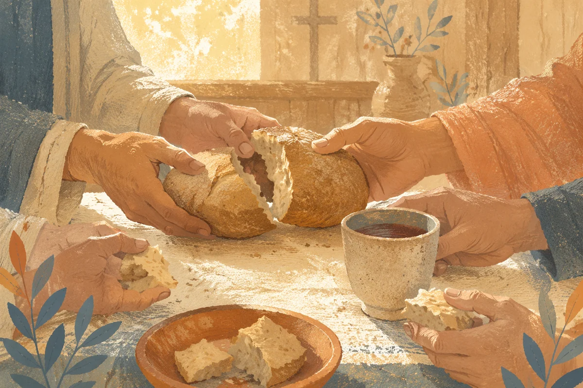 Breaking Bread Communion in Wooden Chapel
