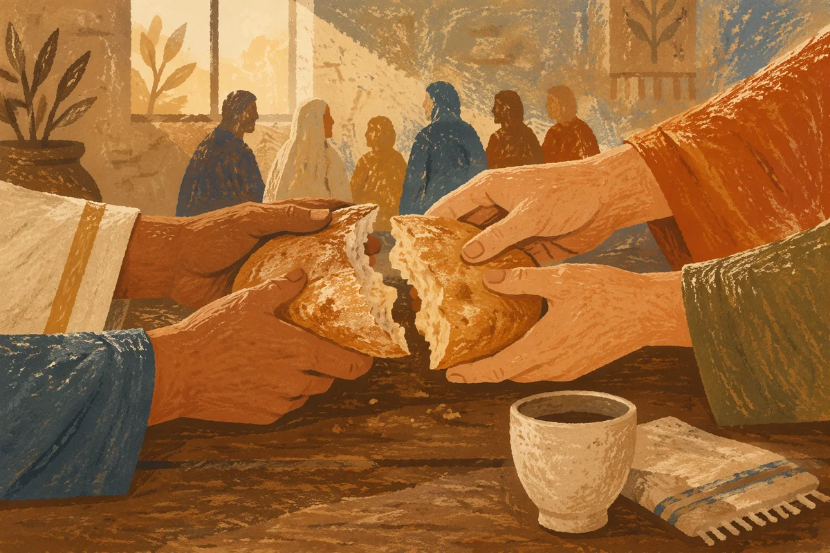 Breaking Bread Together at Communion Table