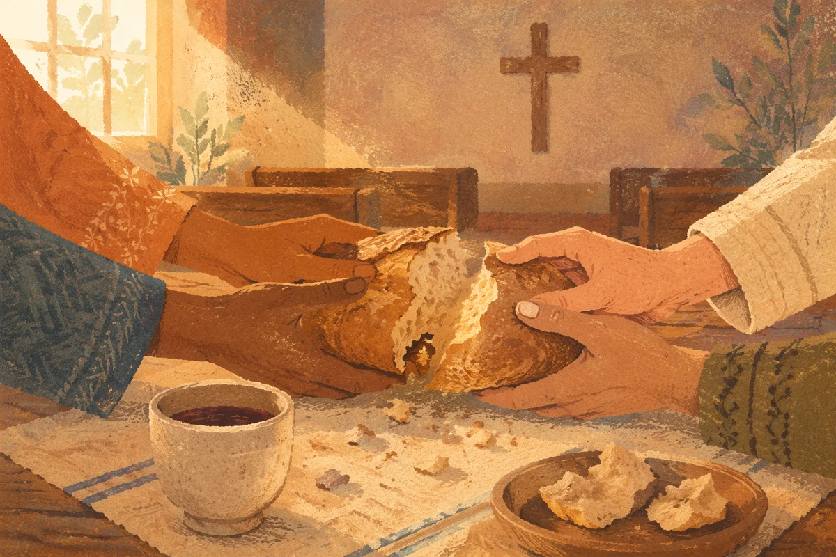 Hands Breaking Bread in Chapel Communion
