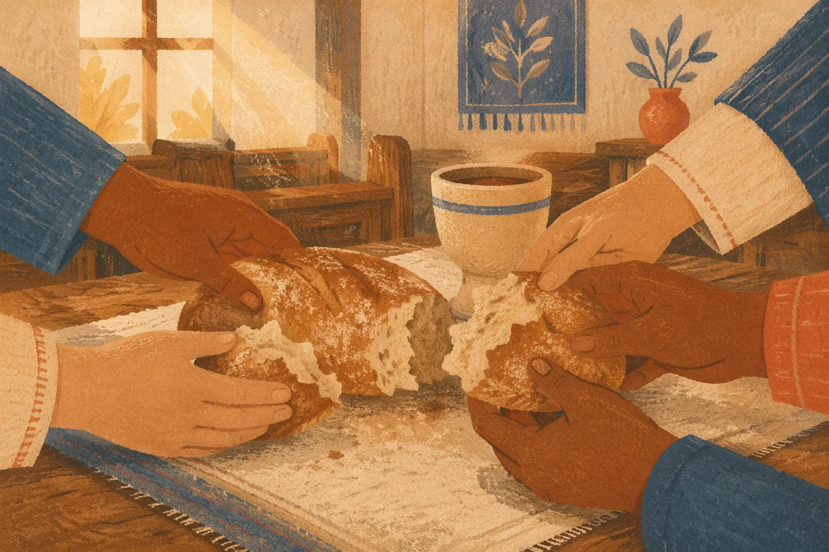 Breaking Bread Together at Communion Table