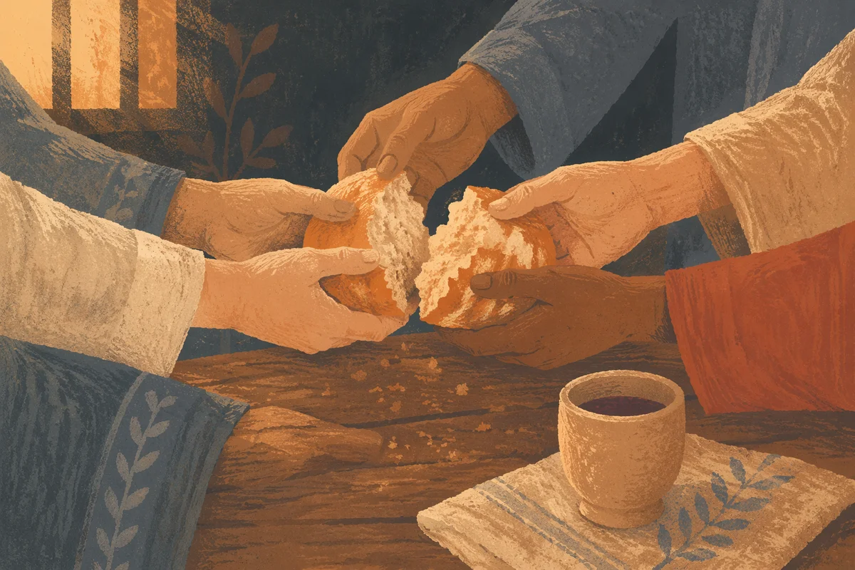 Breaking Bread Together at Communion Table