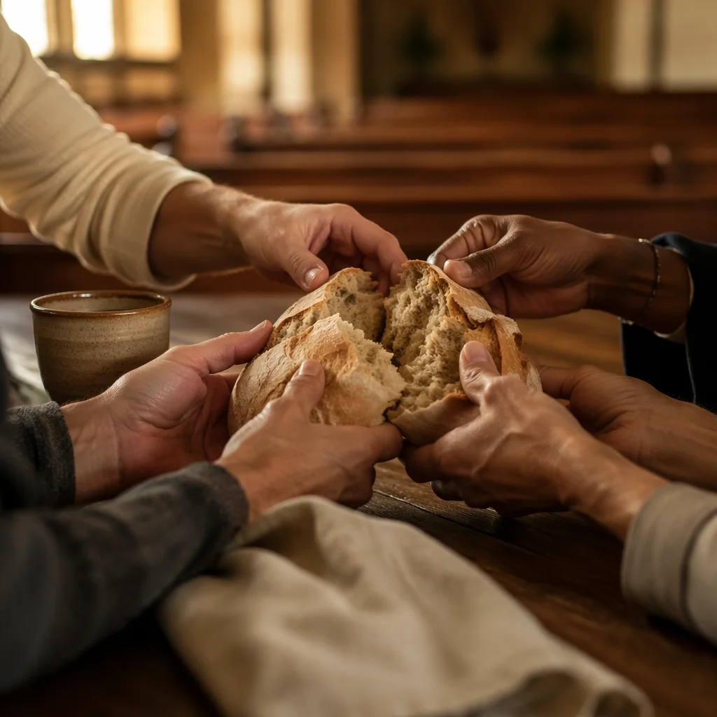 Hands Breaking Bread in Communion