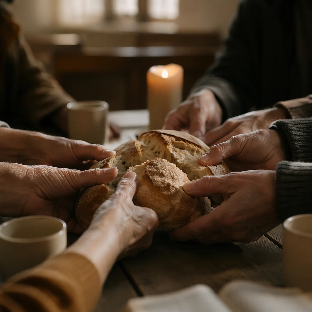 Communion Hands Breaking Bread Together