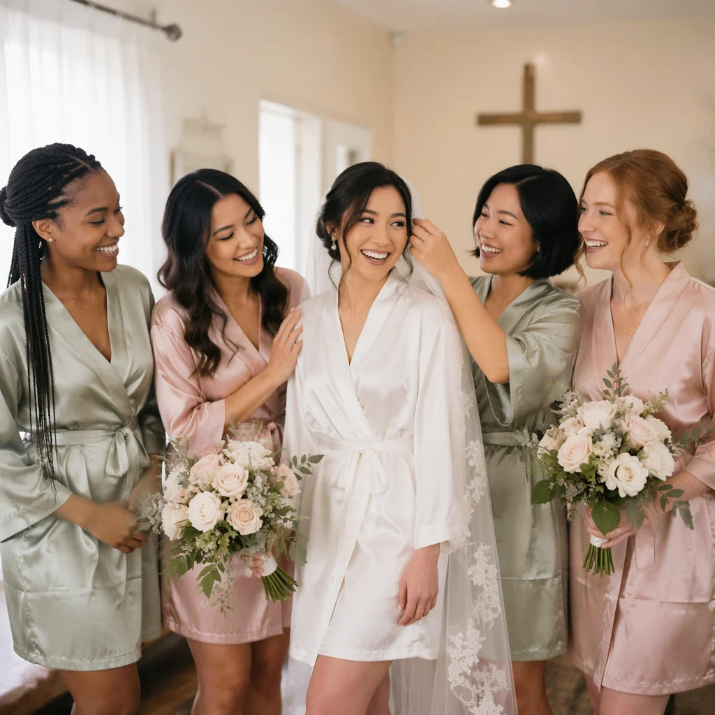 Bridal Party Laughing While Getting Ready