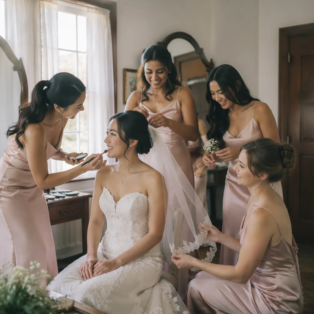Bridal Party Laughing While Getting Ready