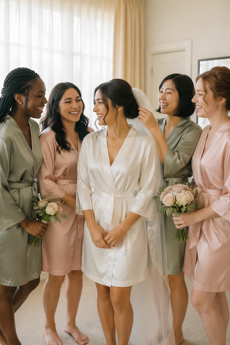 Bridal Party Laughing While Getting Ready