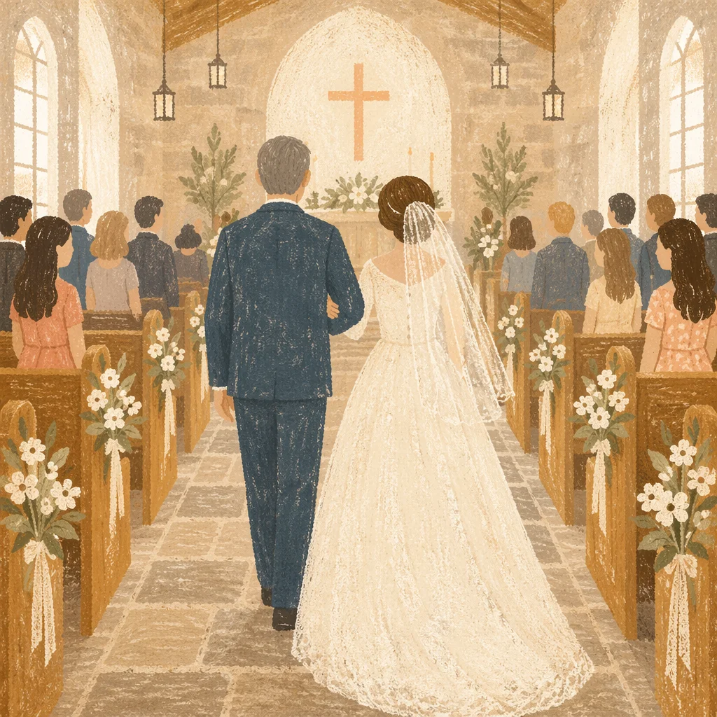 Bride and Father in Chapel Aisle