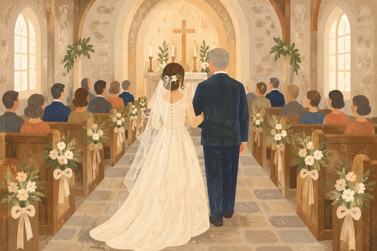 Bride and Father in Chapel Aisle