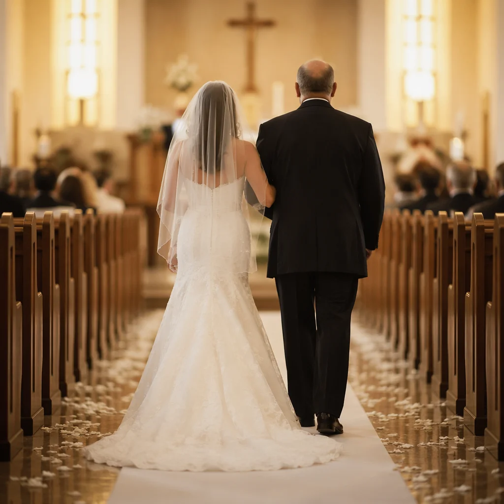 Bride Walking with Father in Church