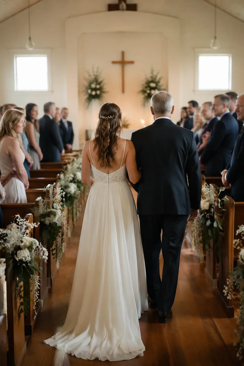 Bride Walking with Father in Church