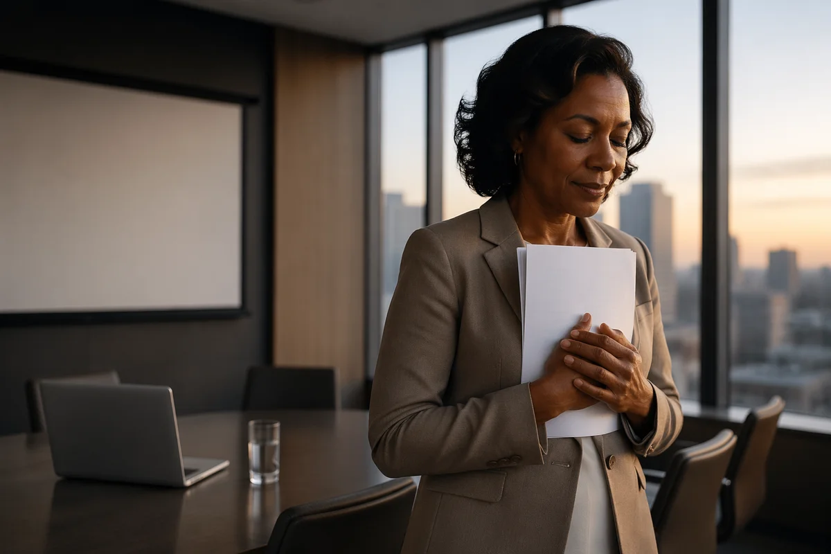 Business Woman Praying Before Office Presentation