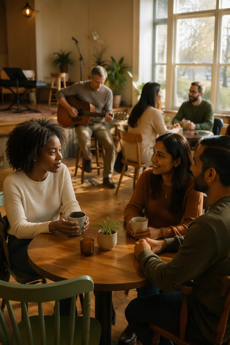 Cozy Church Gathering Space With Cafe Tables
