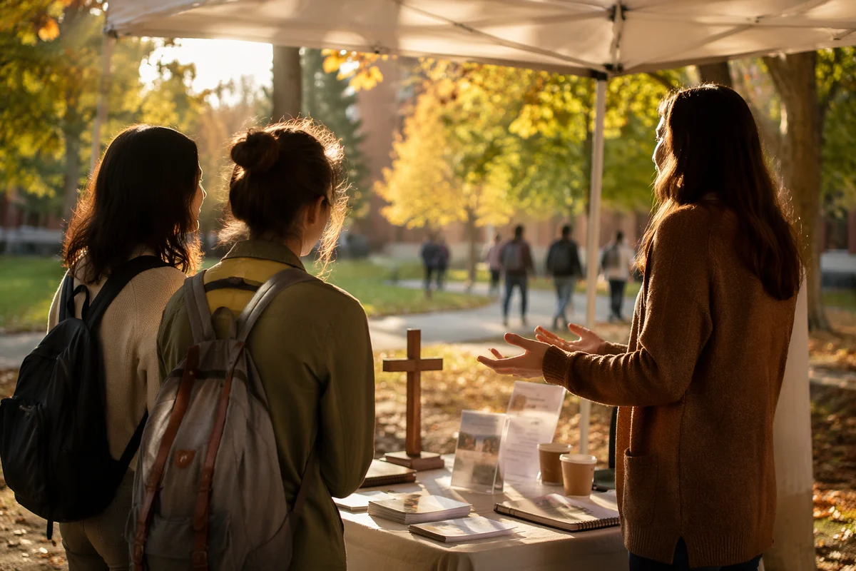Campus Evangelism Table on Autumn Quad