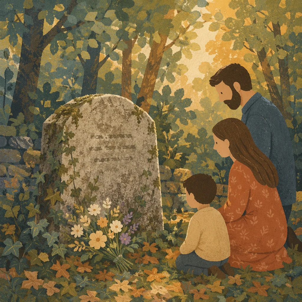 Peaceful Cemetery Headstone with Wildflowers