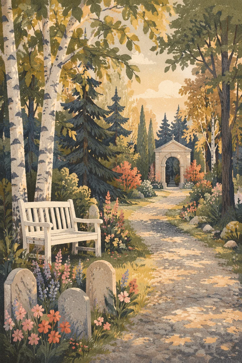 Peaceful Cemetery Garden with Flowers
