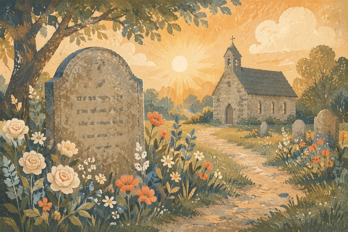 Peaceful Churchyard Headstone with Morning Flowers