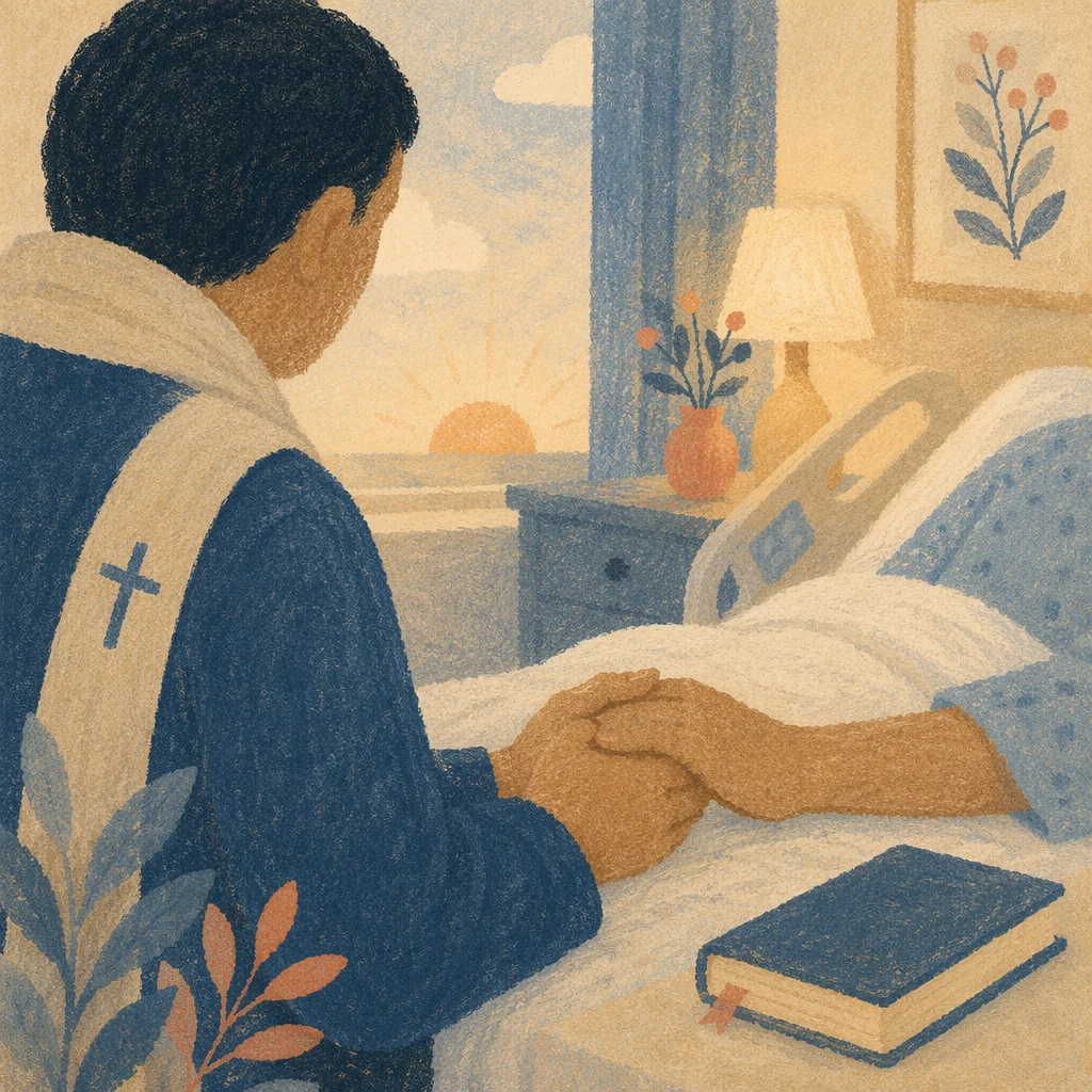 Chaplain Praying Beside Hospital Patient