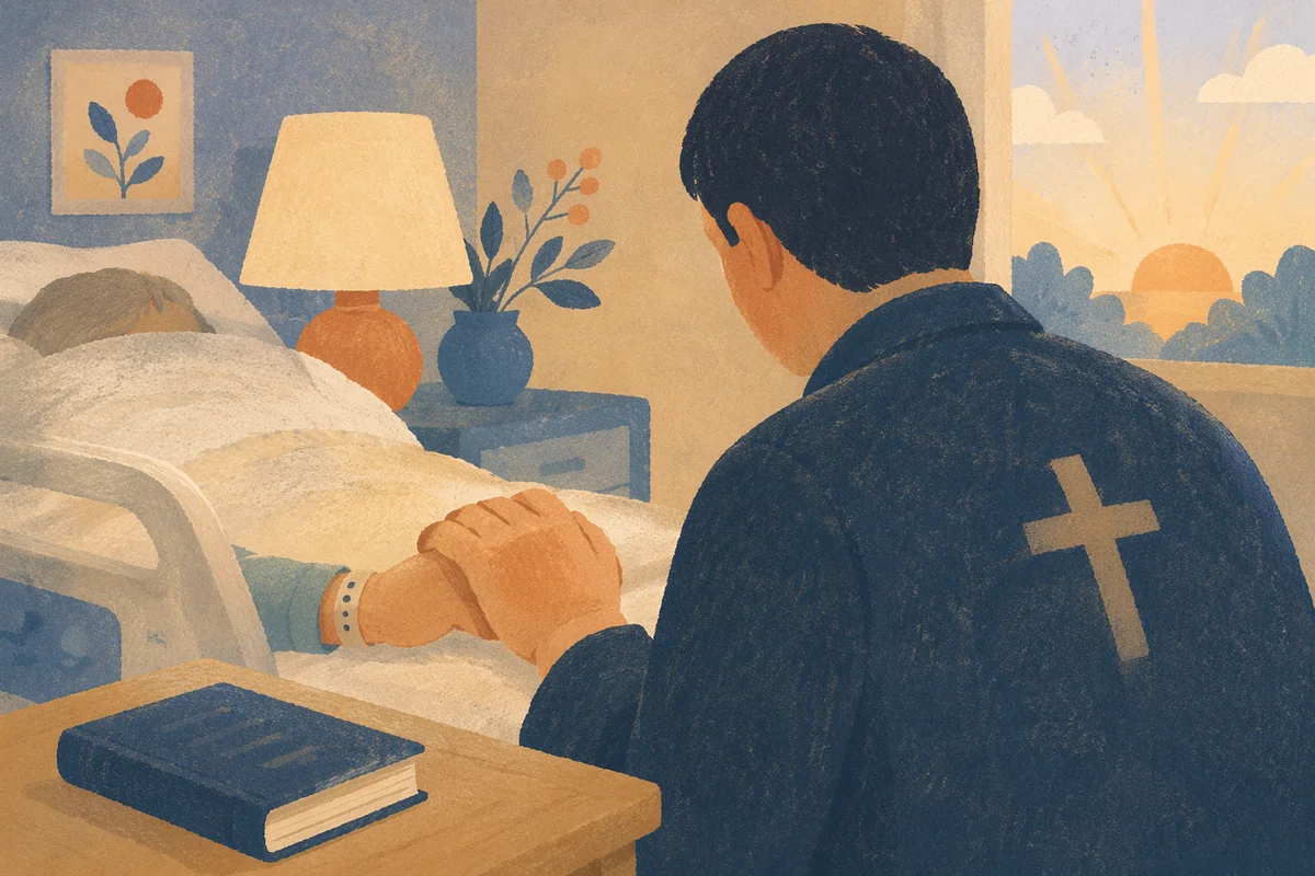 Chaplain Praying Beside Hospital Patient