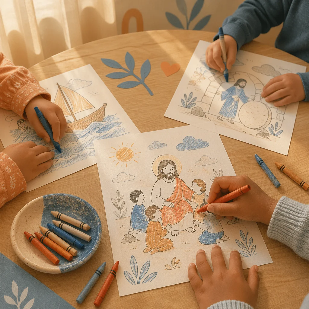 Children Coloring Bible Story Activity Page