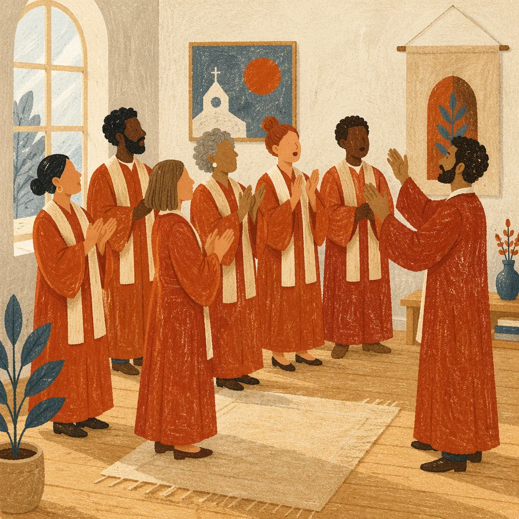 Warm Church Choir Rehearsal in Robes