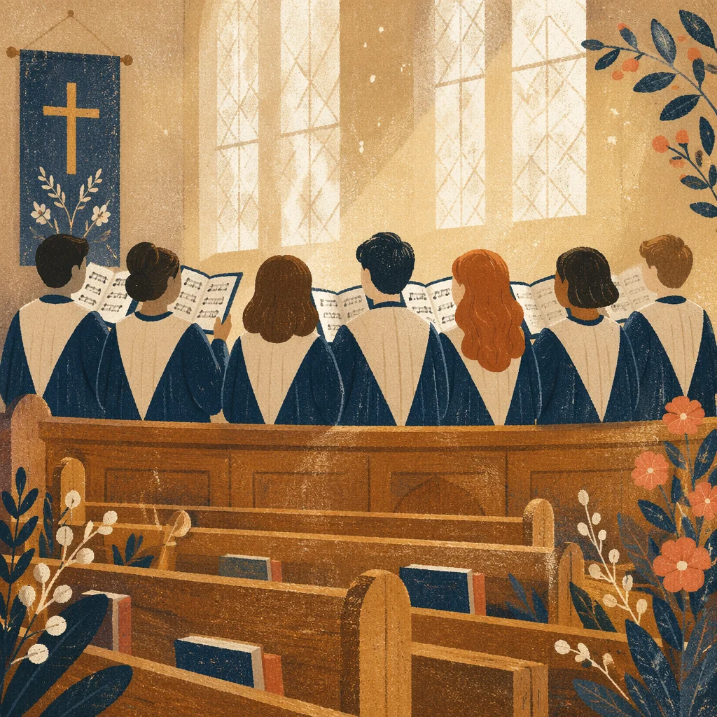 Navy Robed Church Choir in Morning Light