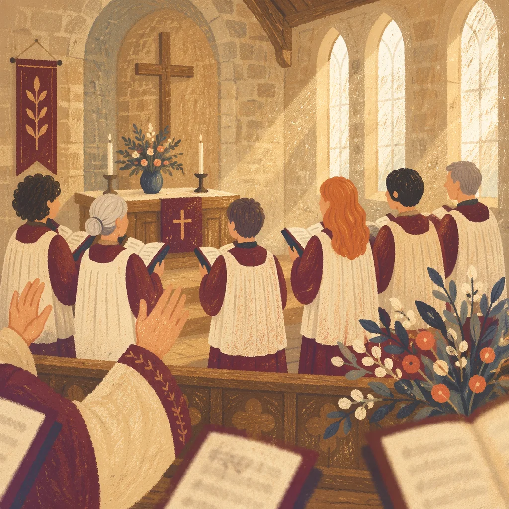 Reverent Church Choir in Burgundy Robes