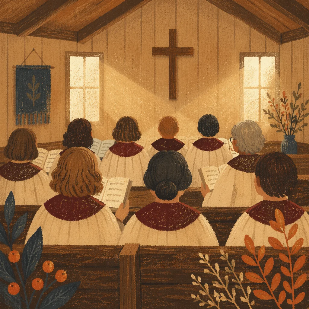 Reverent Church Choir in Burgundy Robes