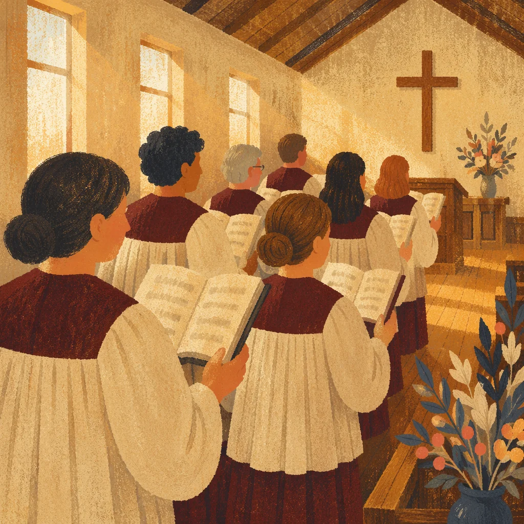 Reverent Church Choir Singing in Robes