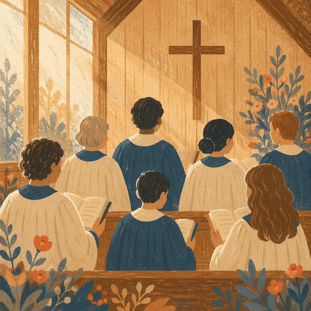 Reverent Church Choir in Blue Robes