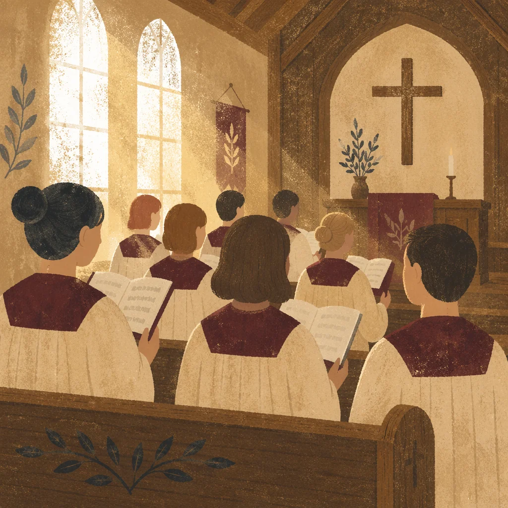 Reverent Church Choir in Burgundy Robes
