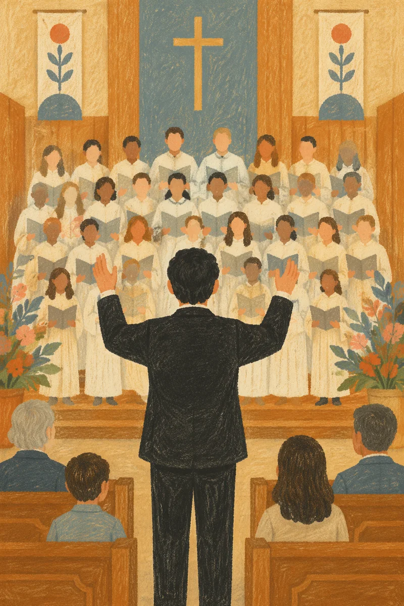 Church Choir in White Robes Performing
