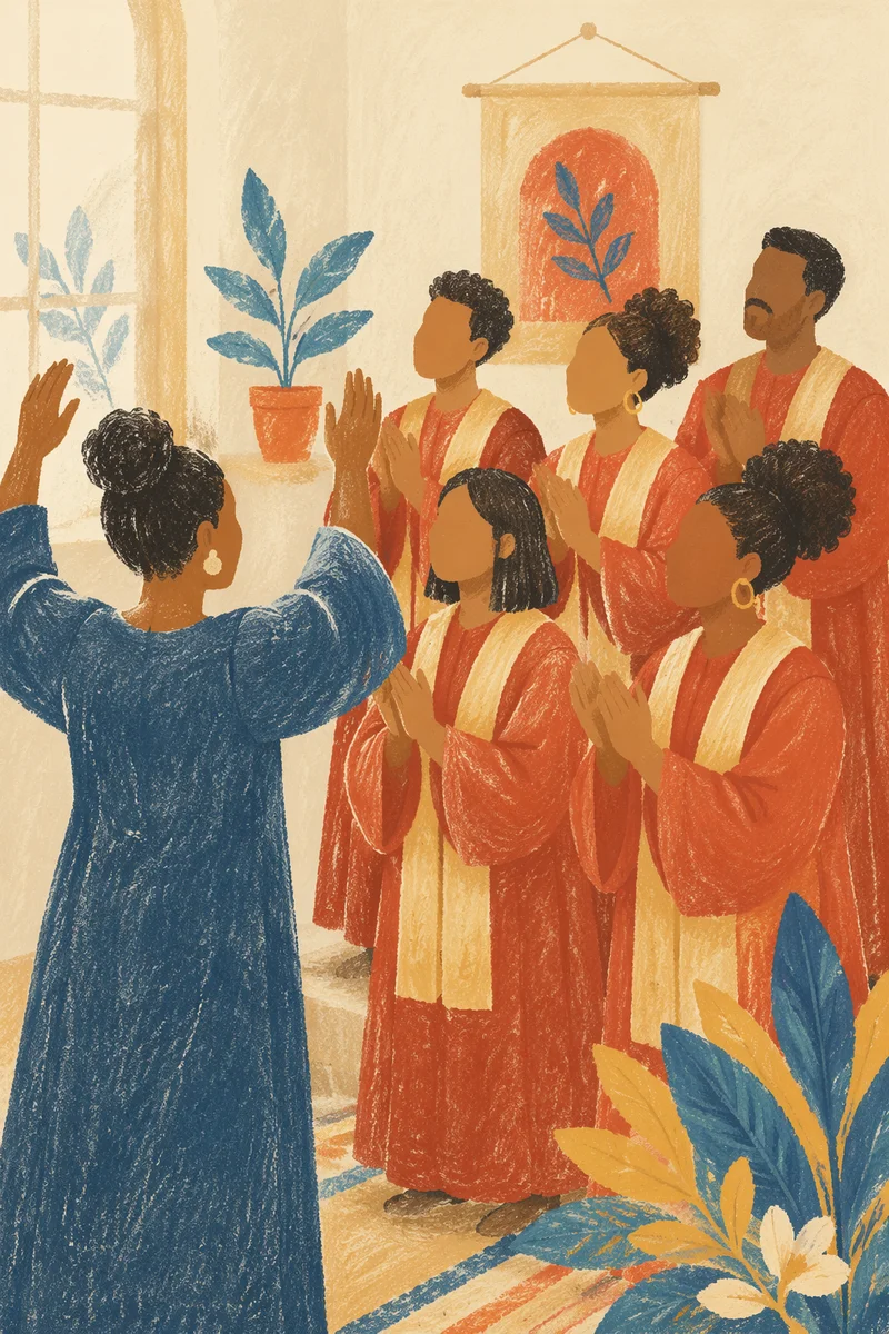 Joyful Church Choir Rehearsal in Red Robes