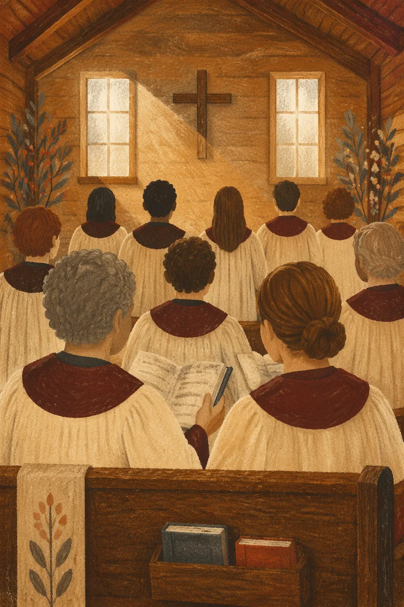 Reverent Church Choir in Burgundy Robes
