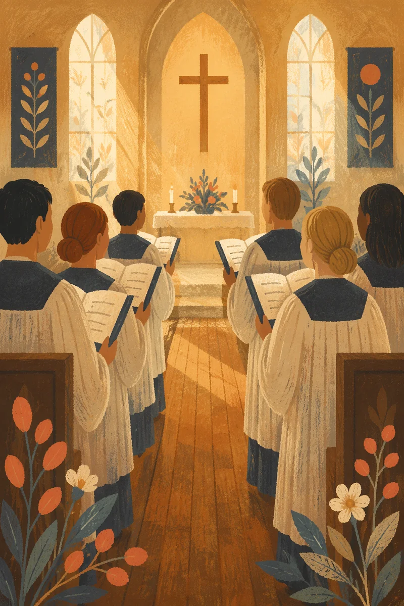 Reverent Church Choir in Cream Robes