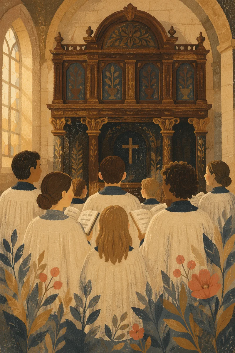 Church Choir Singing in Cream Robes