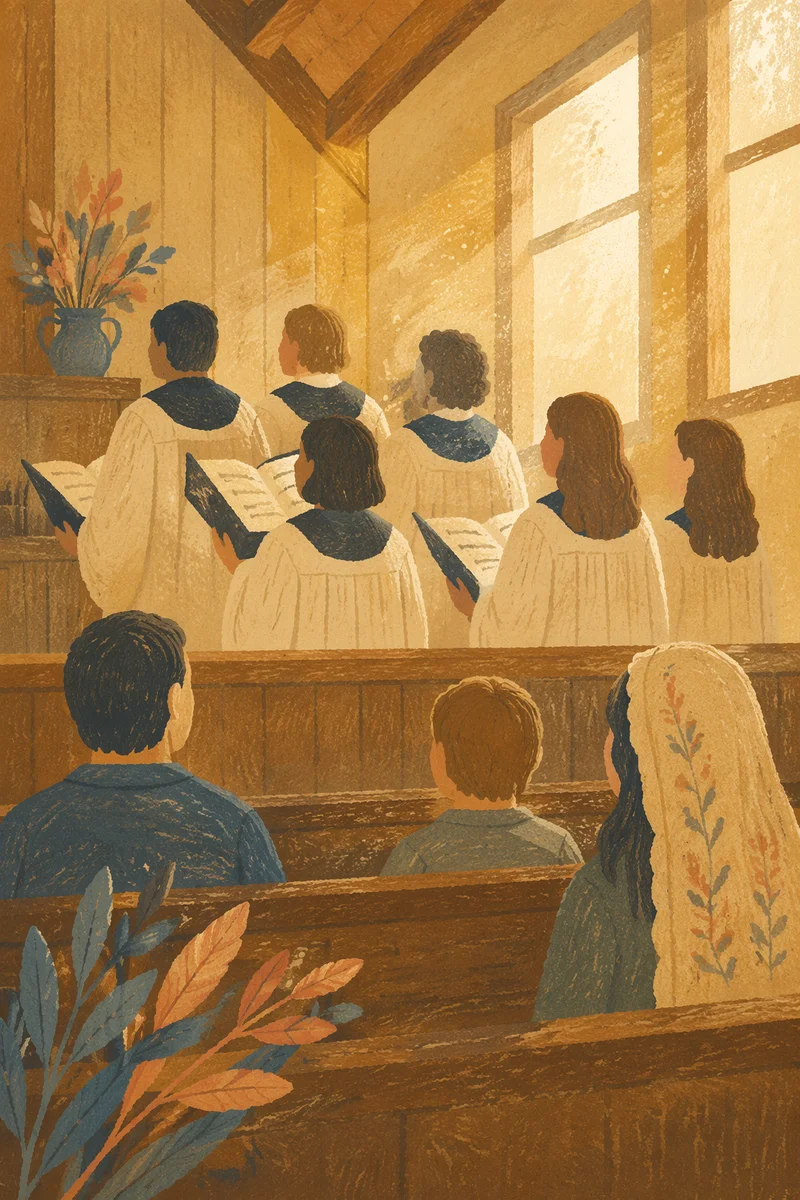 Choir in Robes Singing in Wooden Sanctuary