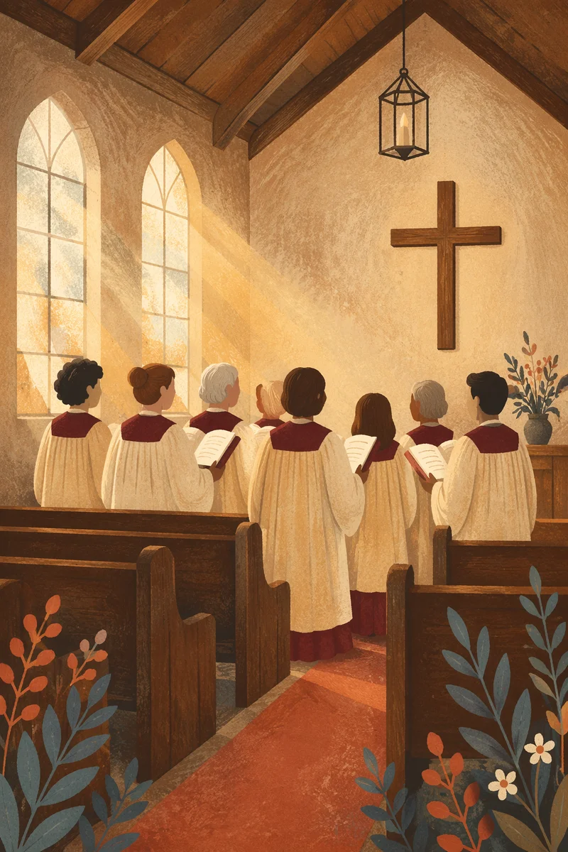 Church Choir Singing in Burgundy Robes